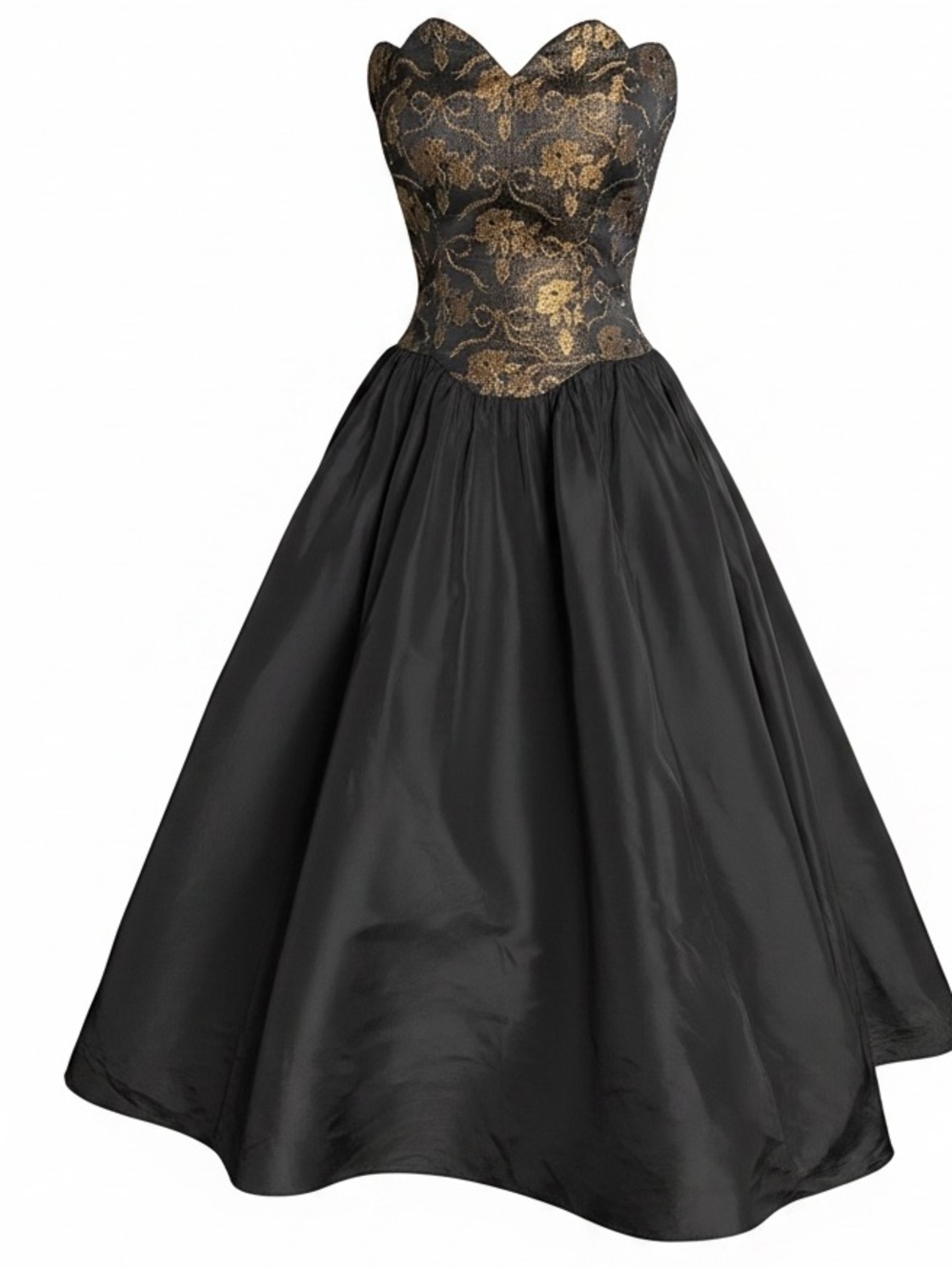 Gunne Sax by Jessica McClintock Black Gold Brocade Strapless Ball Gown Dress 6 - Picture 4 of 9